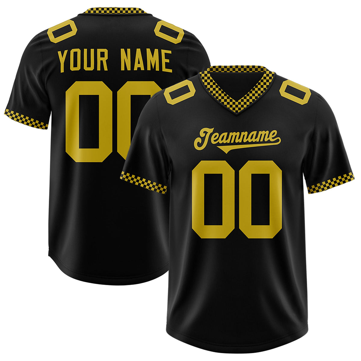 Custom Black Old Gold Personalized Neckline Square Classic Authentic Football Jersey