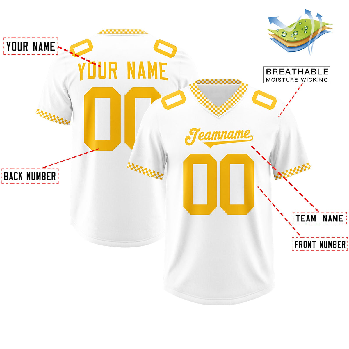Custom White Yellow Personalized Neckline Square Classic Authentic Football Jersey