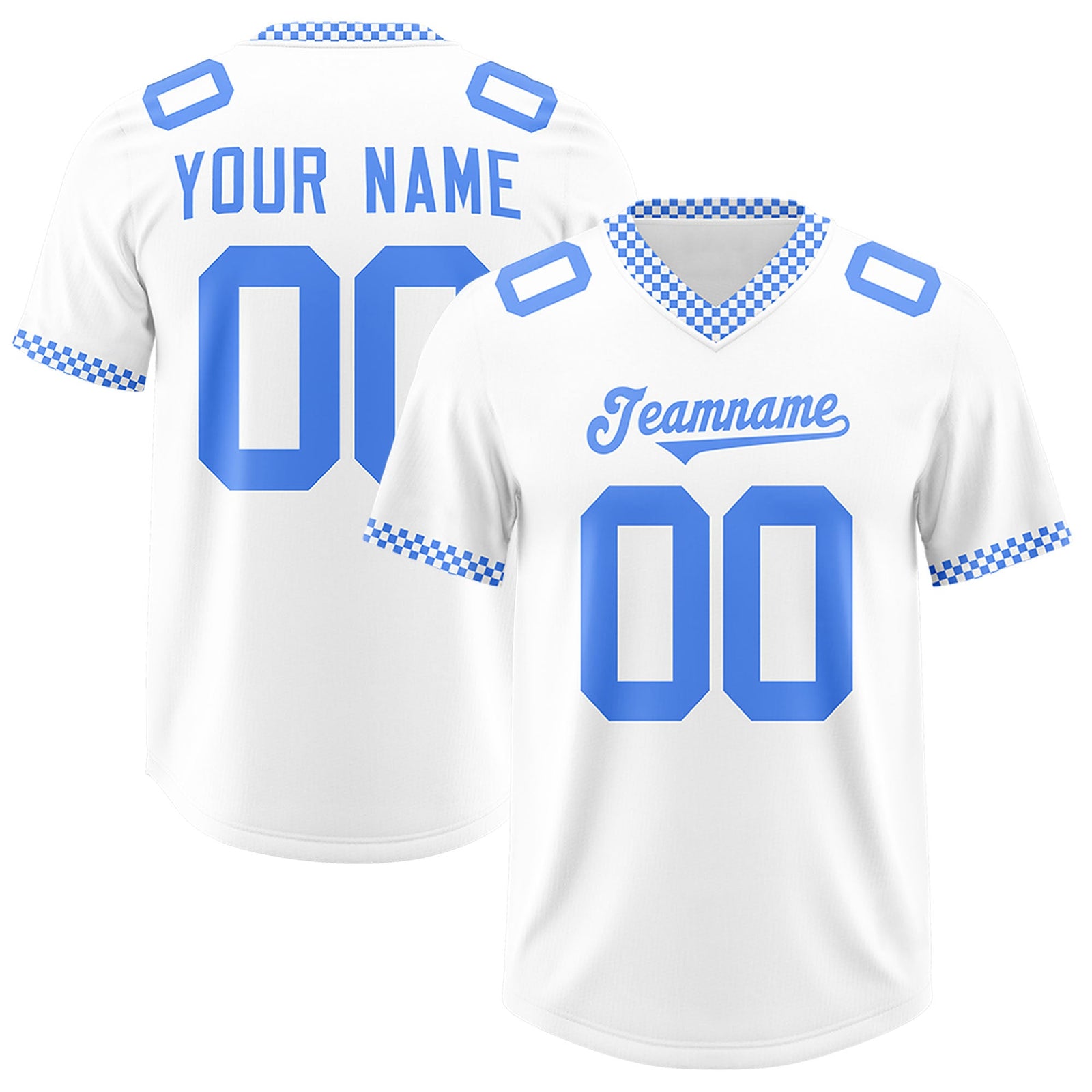 Custom White Powder Blue Personalized Neckline Square Classic Authentic Football Jersey