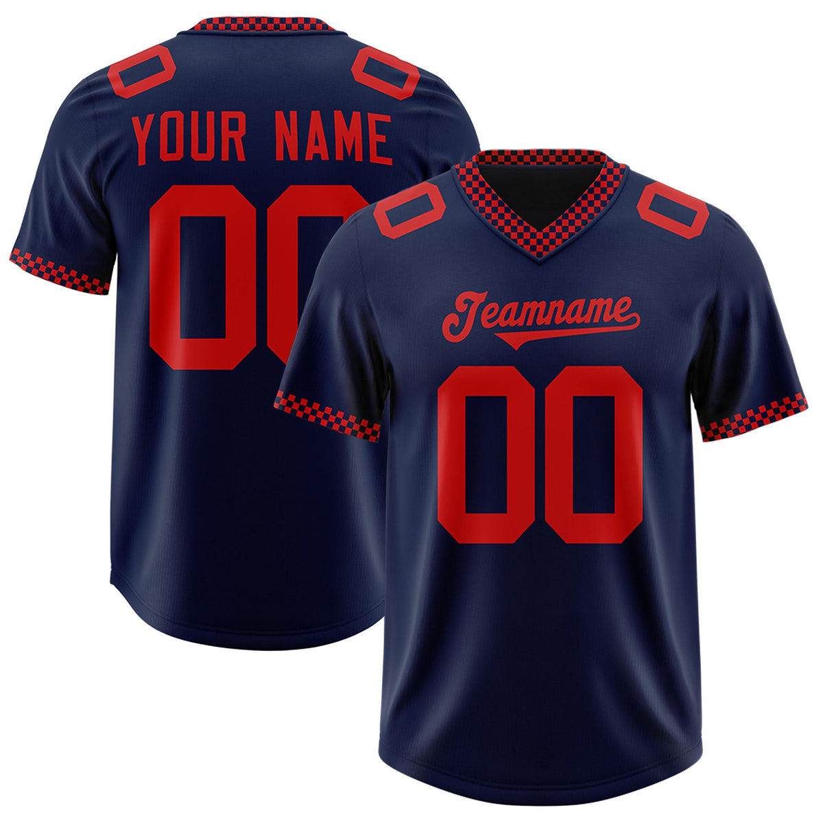 Custom Navy Red Personalized Neckline Square Classic Authentic Football Jersey
