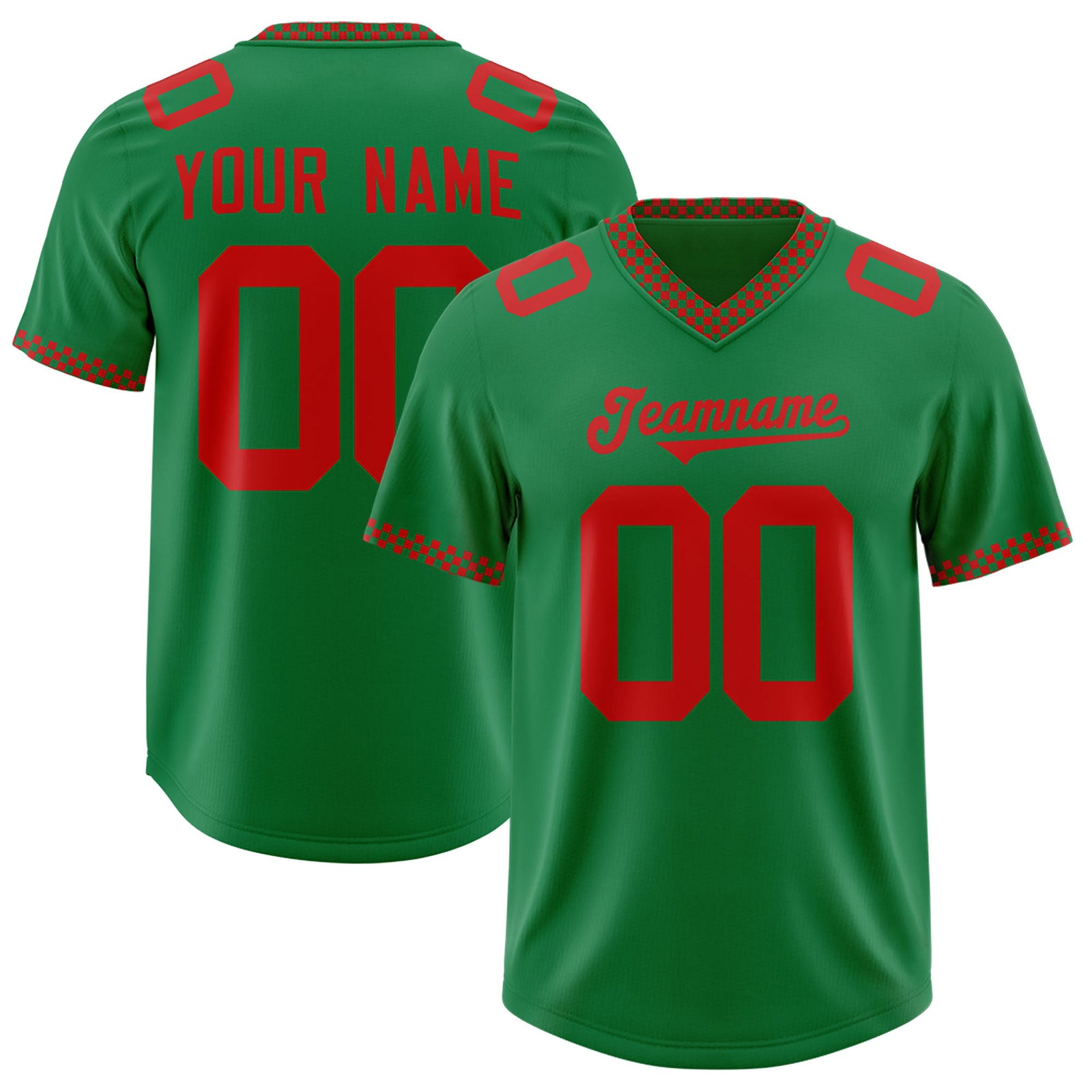 Custom Kelly Green Red Personalized Neckline Square Classic Authentic Football Jersey