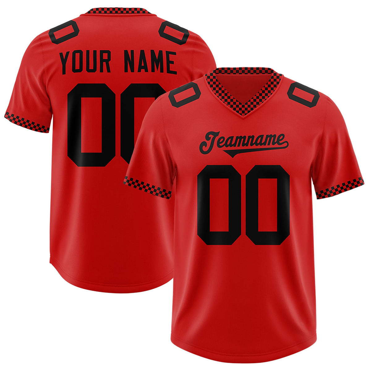 Custom Red Black Personalized Neckline Square Classic Authentic Football Jersey