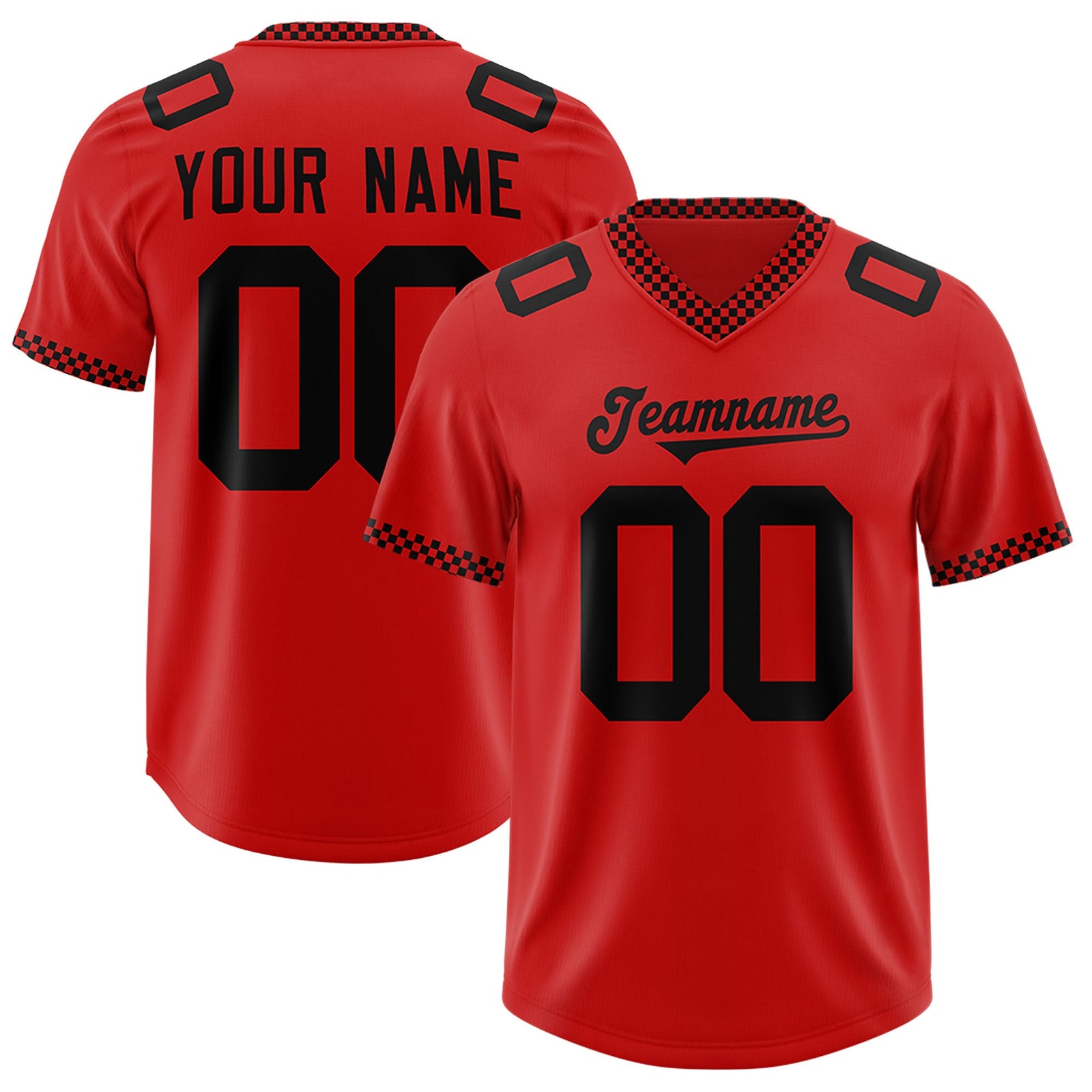 Custom Red Black Personalized Neckline Square Classic Authentic Football Jersey
