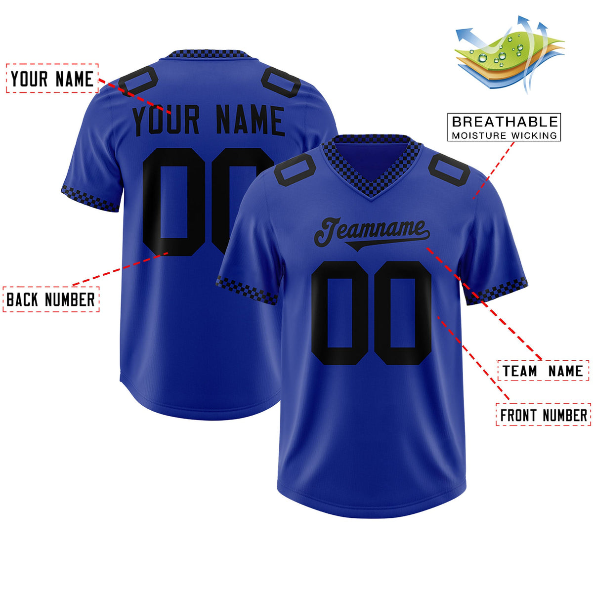 Custom Royal Black Personalized Neckline Square Classic Authentic Football Jersey