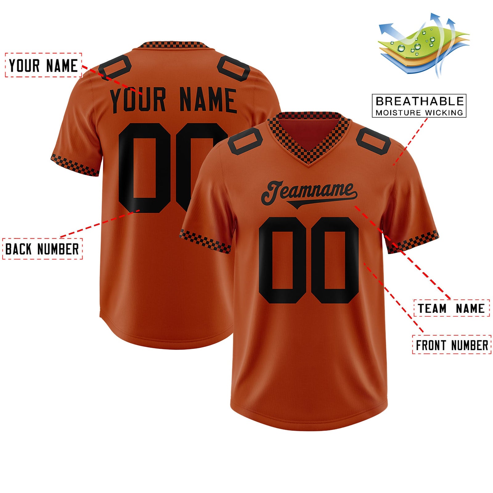 Custom Texas Orange Black Personalized Neckline Square Classic Authentic Football Jersey