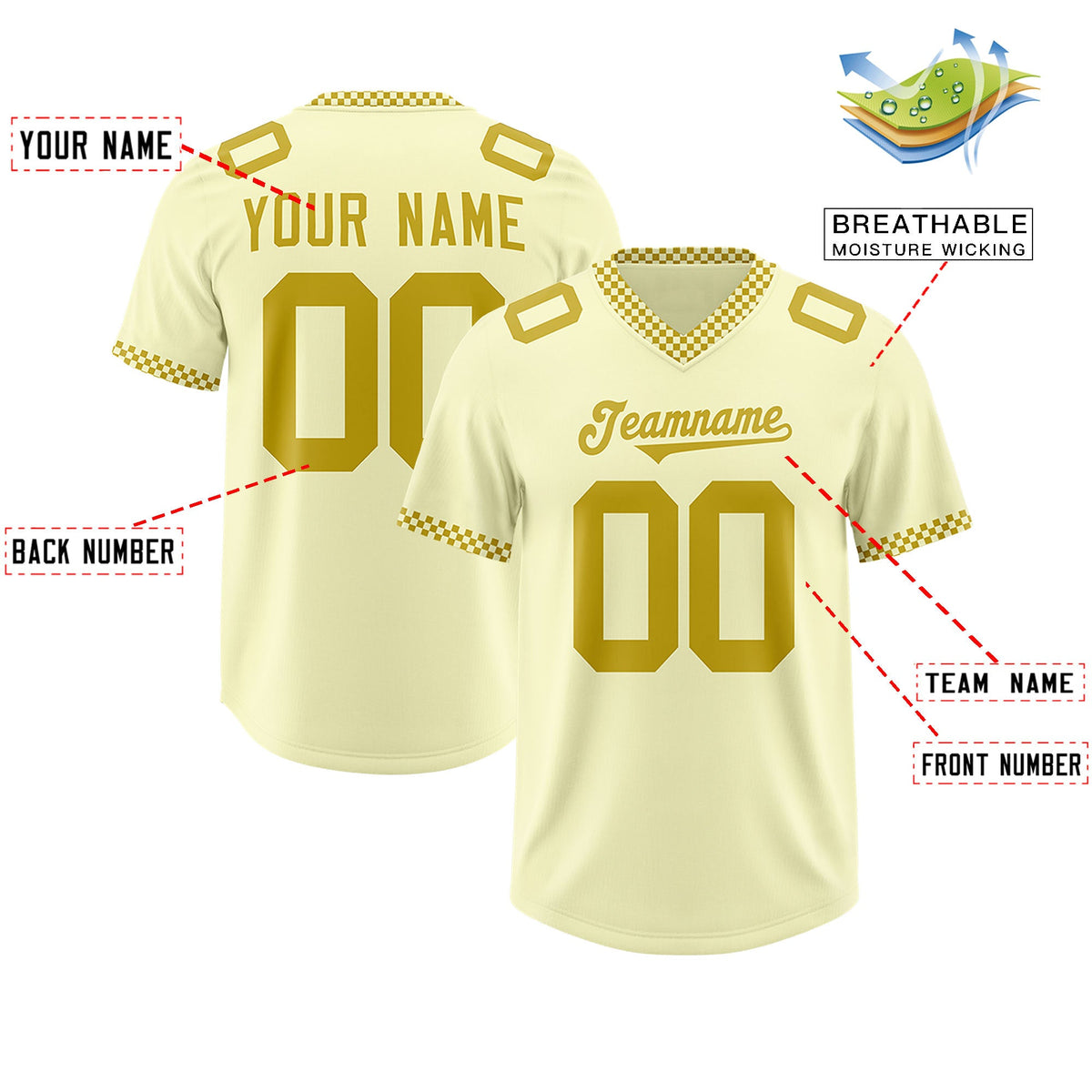Custom Cream Old Gold Personalized Neckline Square Classic Authentic Football Jersey