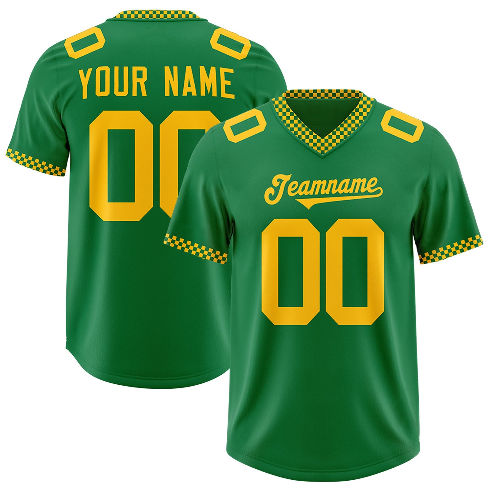 Custom Kelly Green Yellow Personalized Neckline Square Classic Authentic Football Jersey