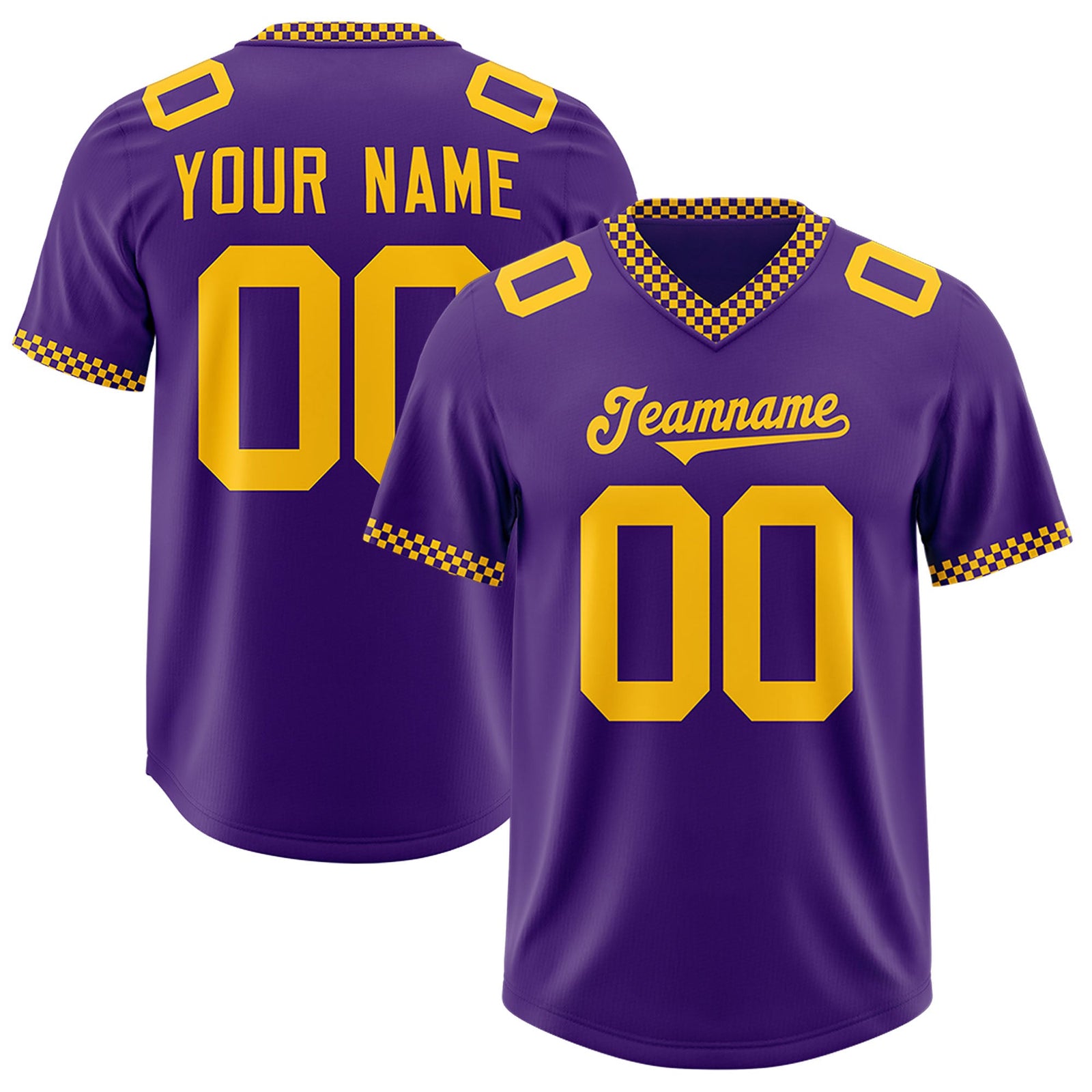 Custom Purple Yellow Personalized Neckline Square Classic Authentic Football Jersey