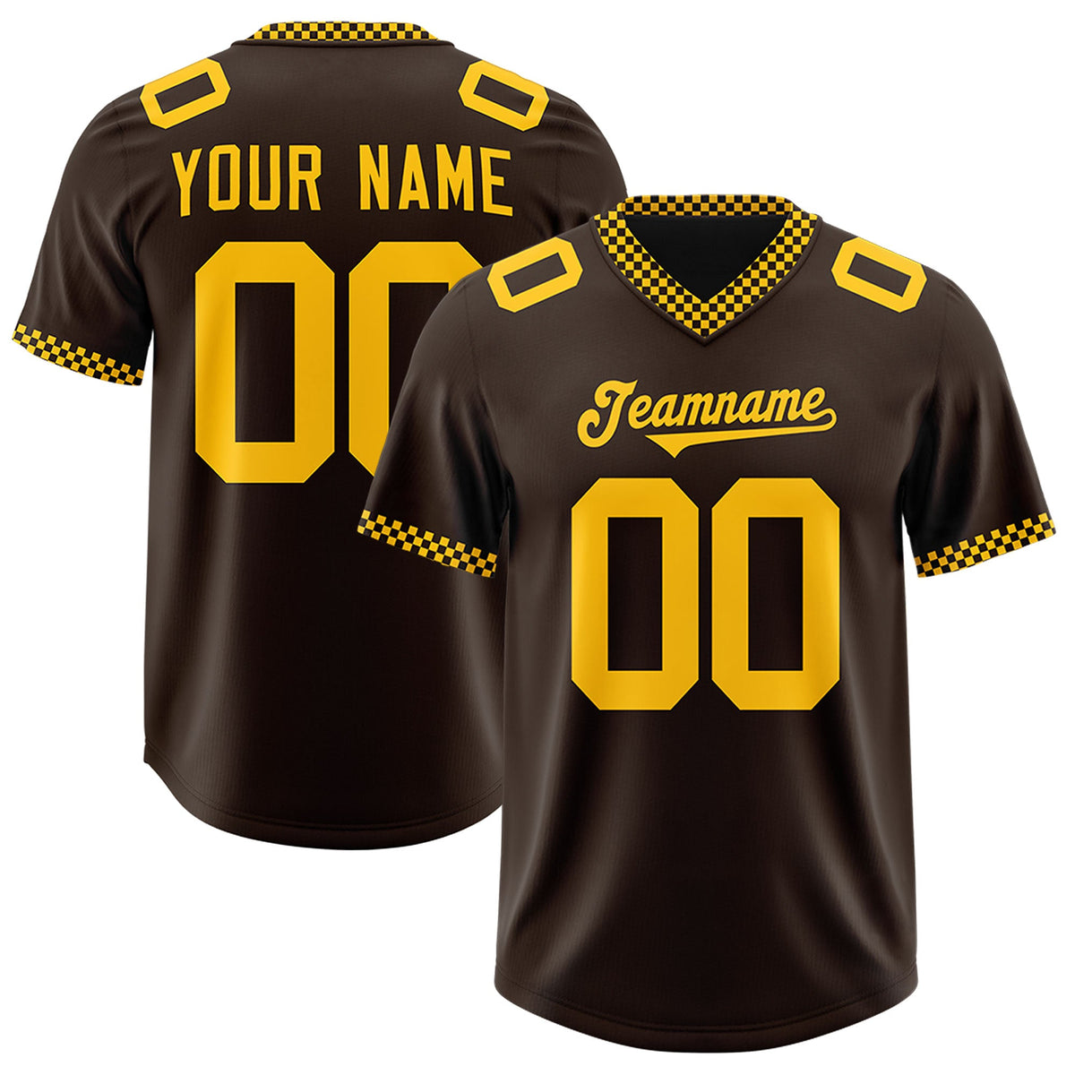 Custom Brown Yellow Personalized Neckline Square Classic Authentic Football Jersey