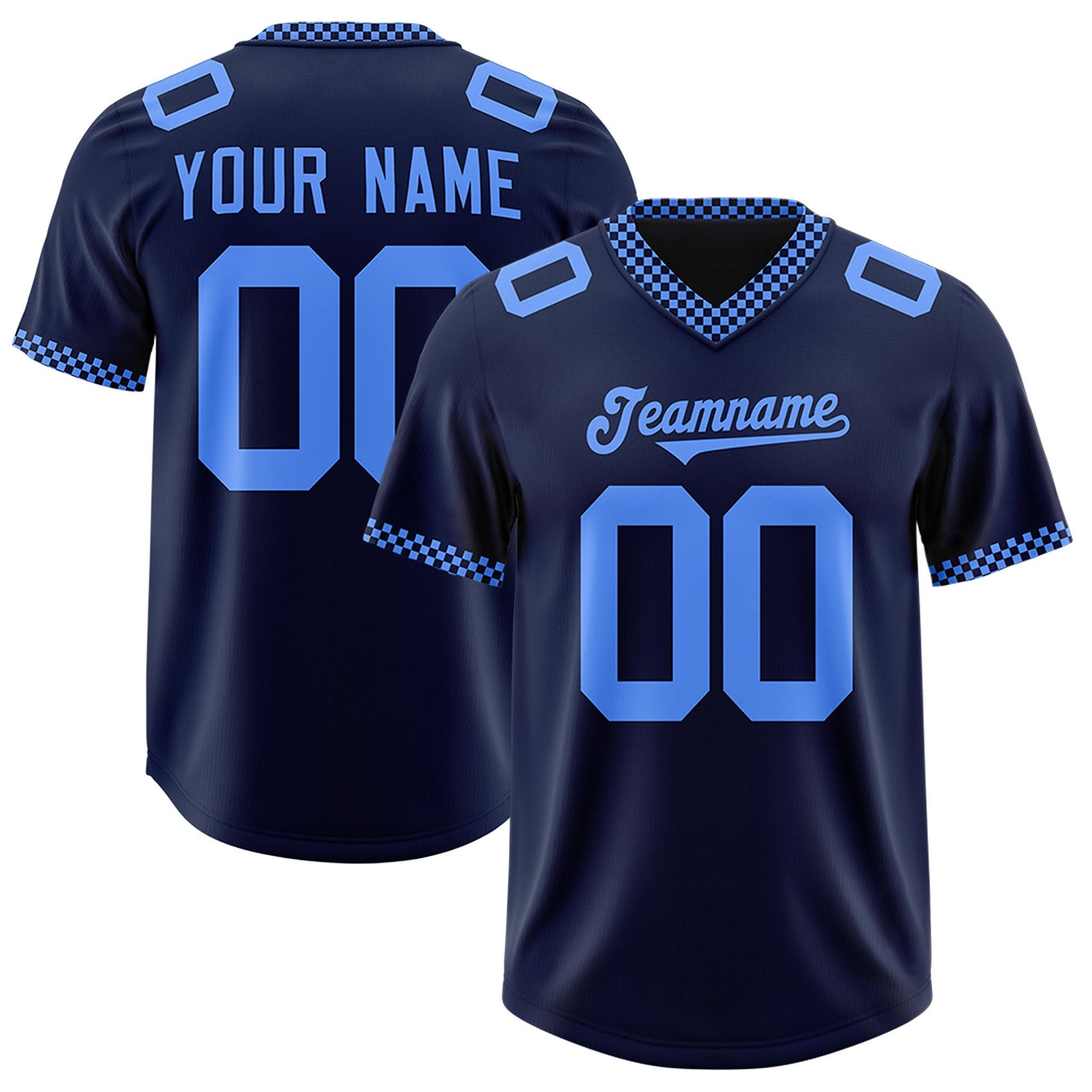 Custom Navy Powder Blue Personalized Neckline Square Classic Authentic Football Jersey