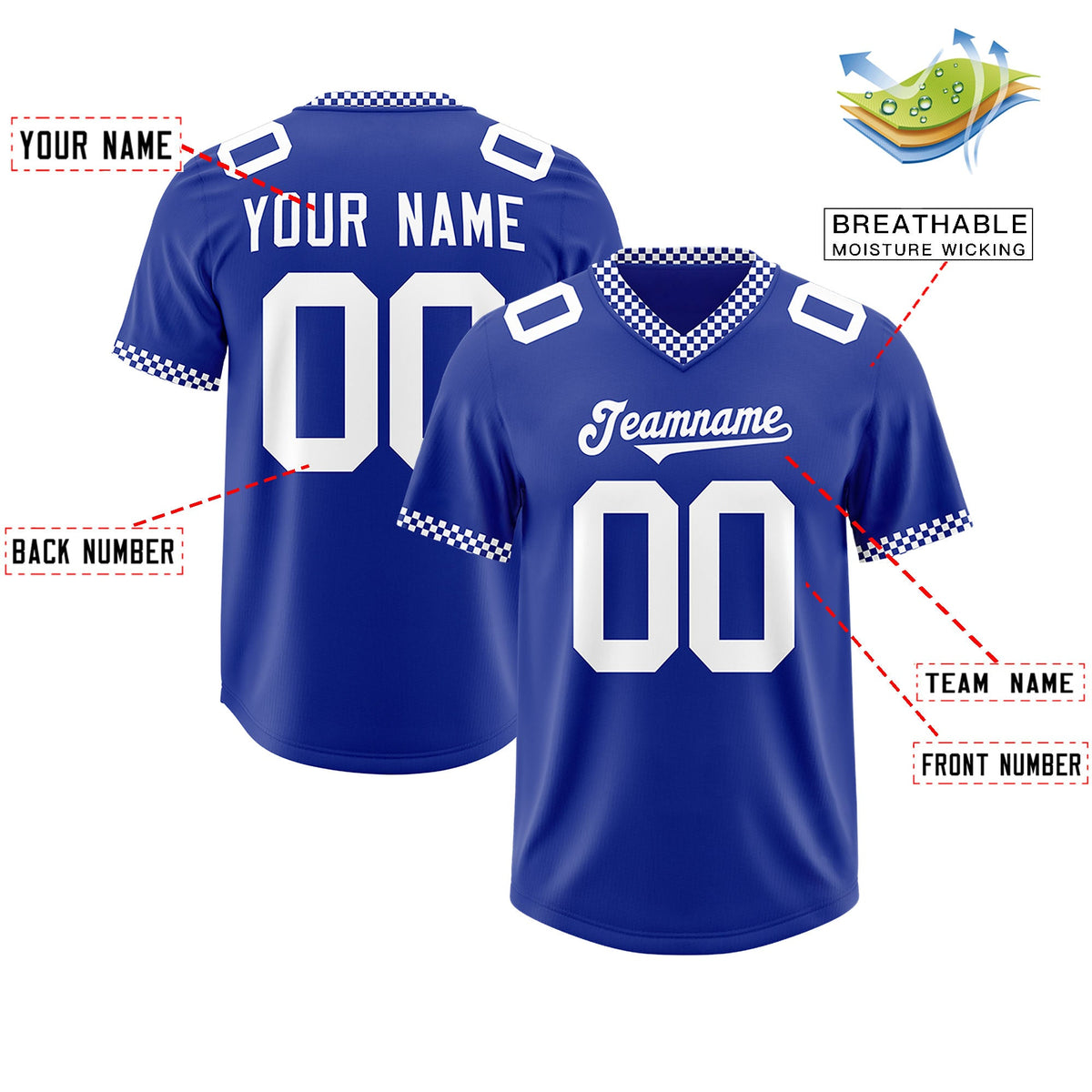 Custom Royal White Personalized Neckline Square Classic Authentic Football Jersey