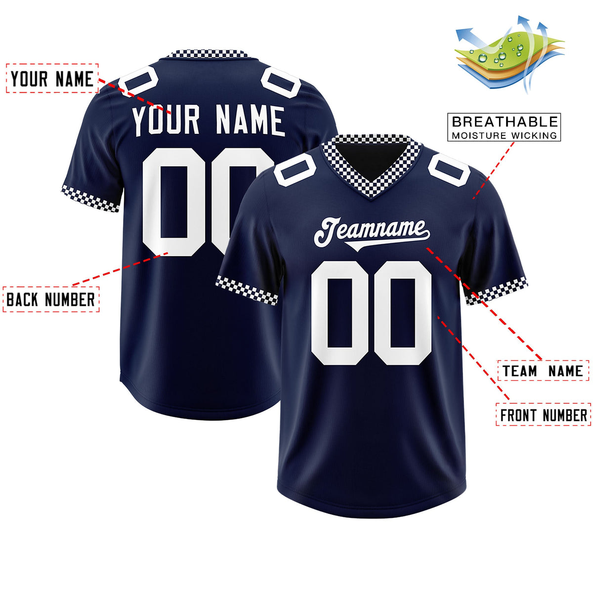 Custom Navy White Personalized Neckline Square Classic Authentic Football Jersey