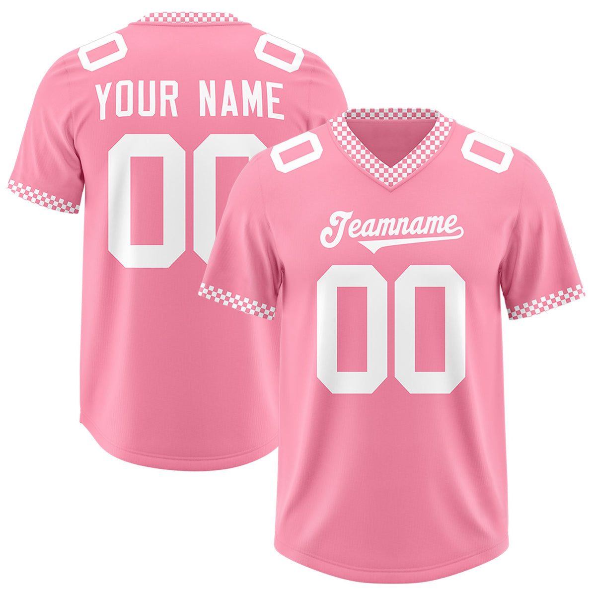 Custom Light Pink White Personalized Neckline Square Classic Authentic Football Jersey