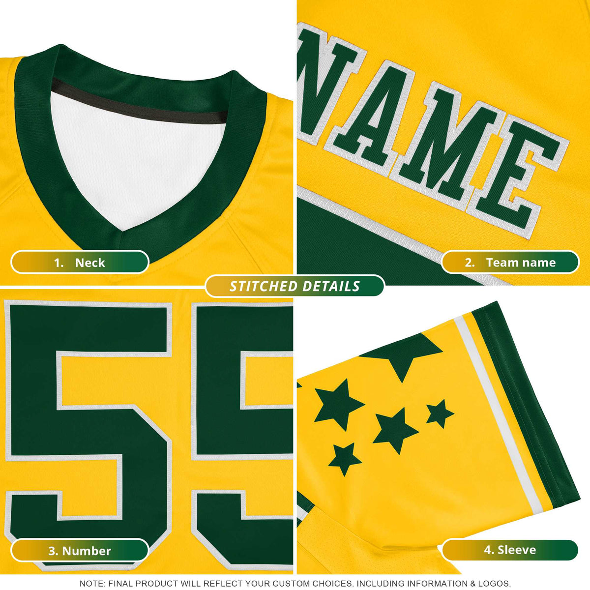 Custom White Old Gold Personalized Neckline Square Classic Authentic Football Jersey