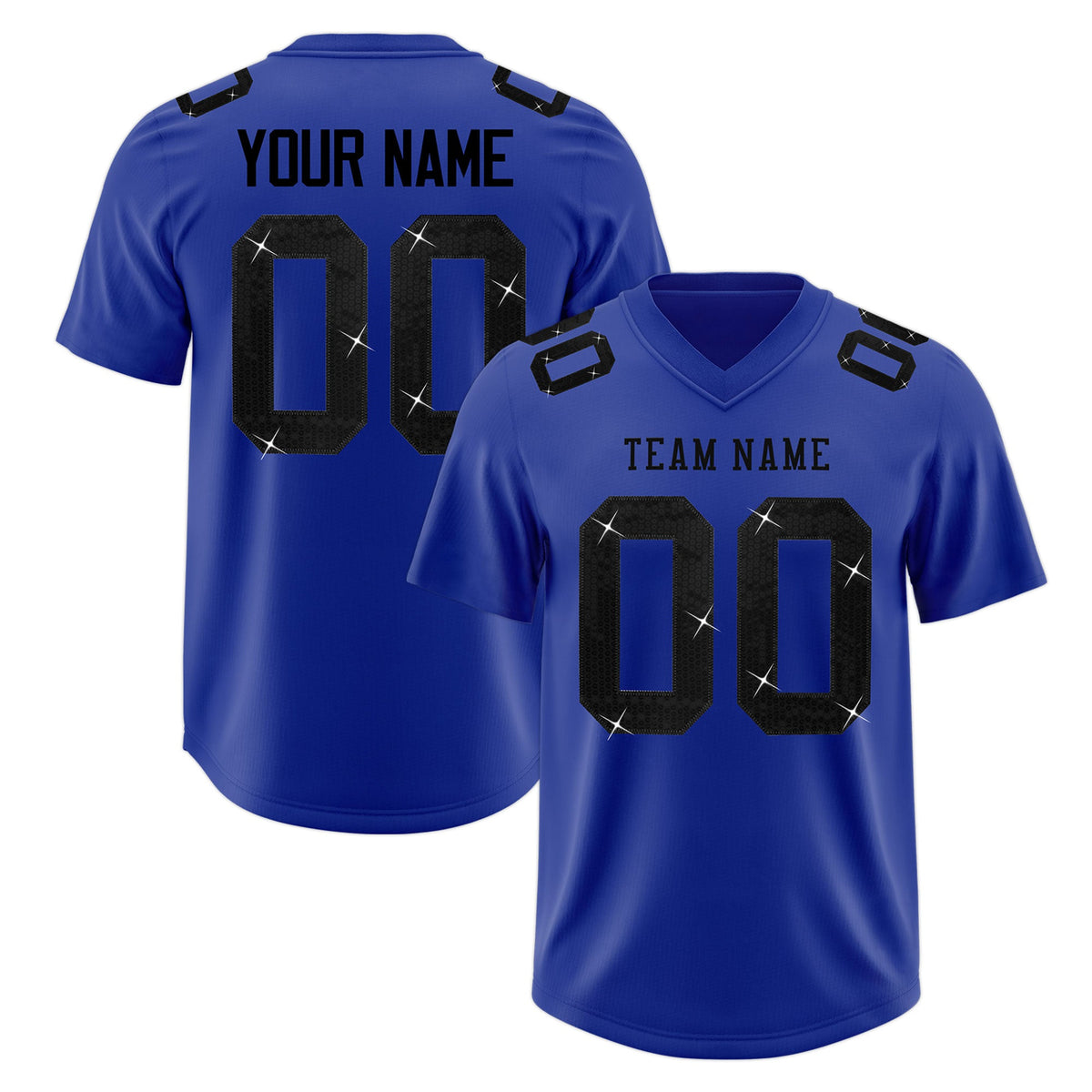 Custom Royal Blue Black sequin lettering Moisture-Wicking Football Jersey| KXKSHOP