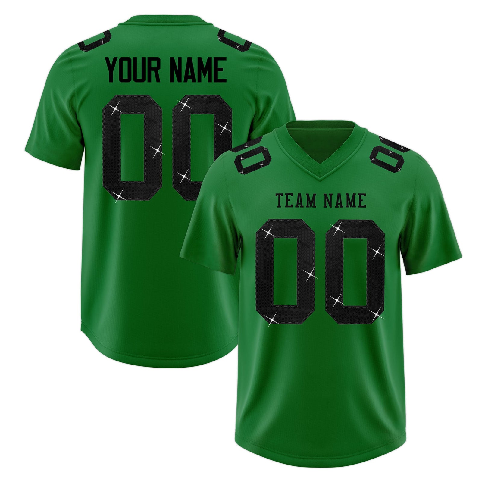 Custom Kelly Green Black sequin lettering Breathable Football Jersey| KXKSHOP