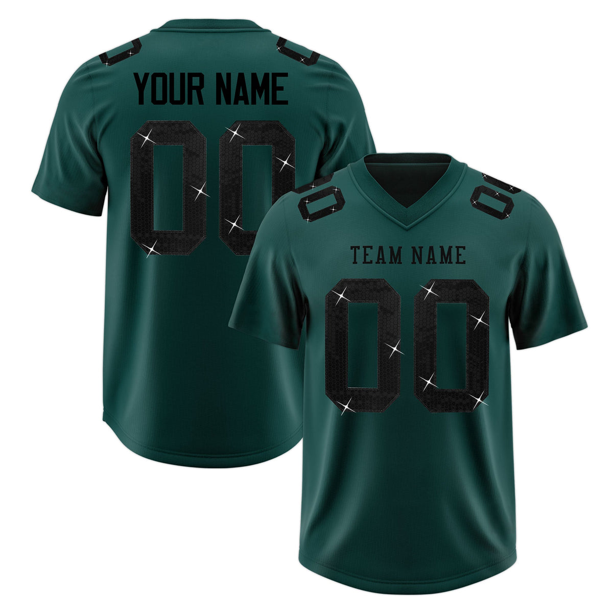 Custom Midnight Green Black sequin lettering Stretch Fabric Football Jersey| KXKSHOP