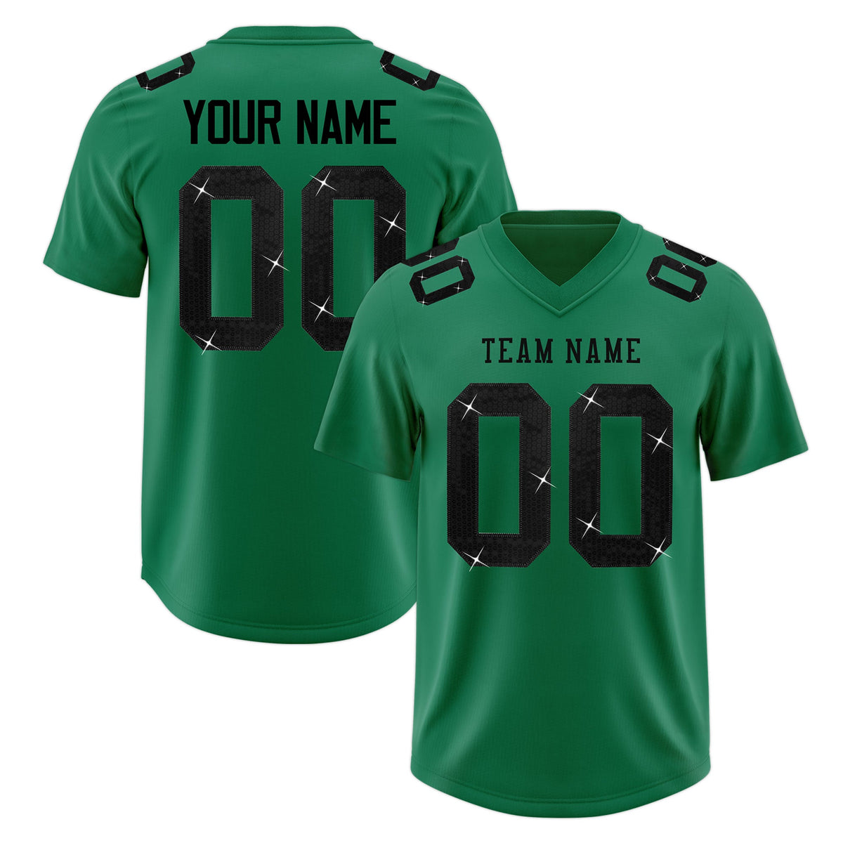 Custom Kelly Green Black sequin lettering Moisture-Wicking Football Jersey| KXKSHOP