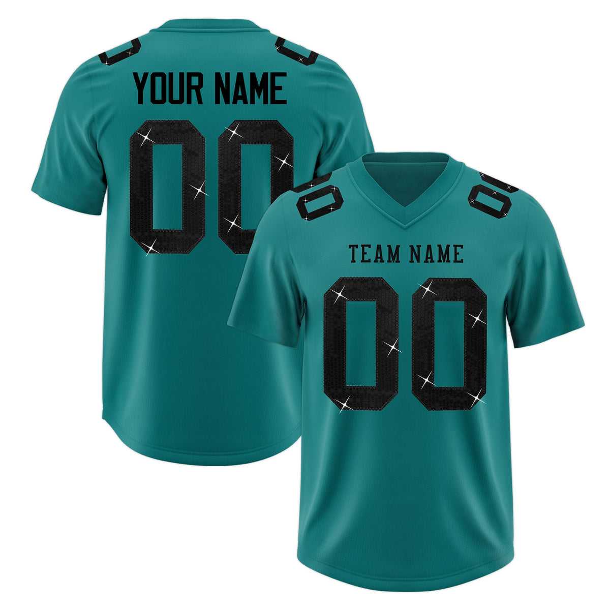Custom Teal Black sequin lettering Breathable Football Jersey| KXKSHOP