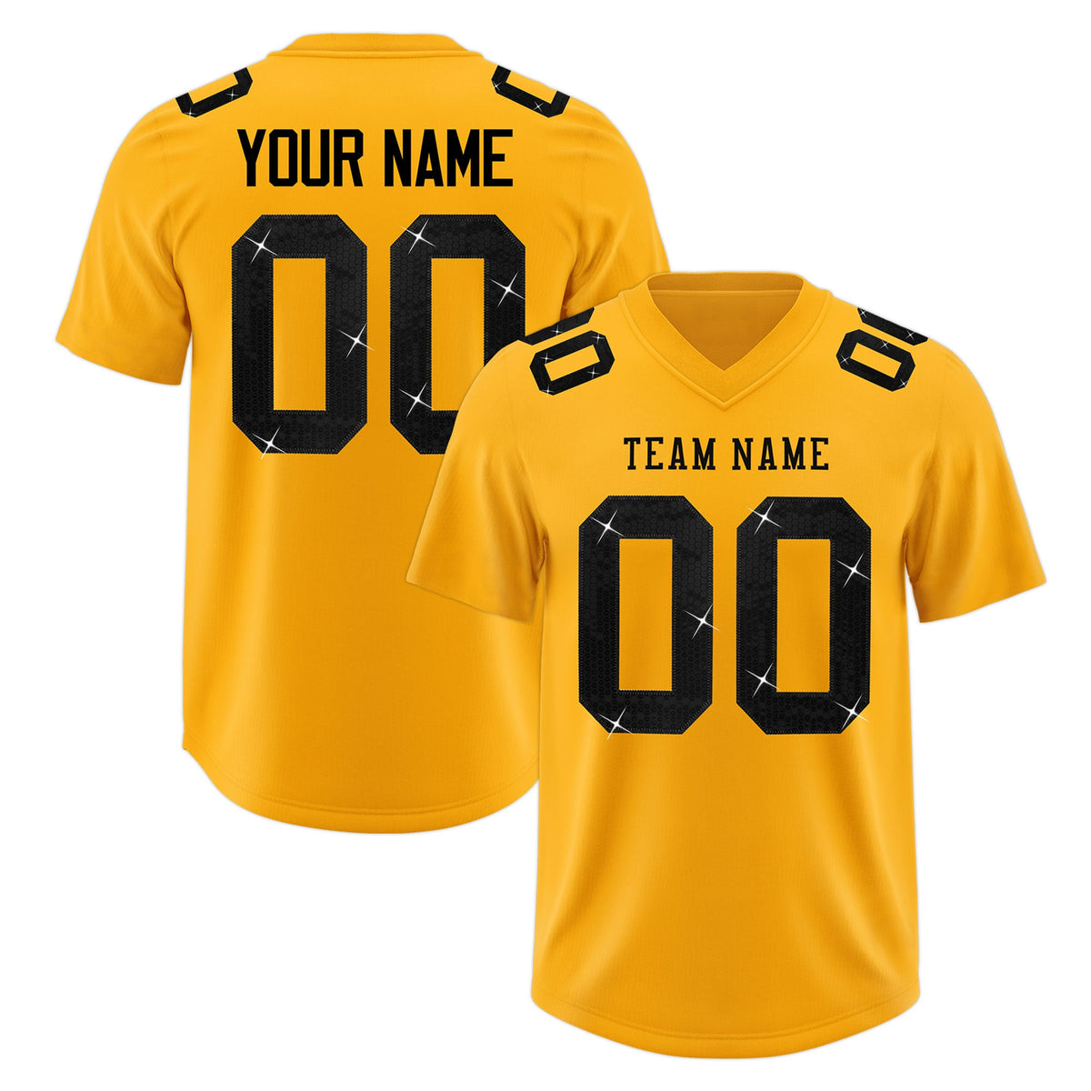 Custom Yellow Black sequin lettering Moisture-Wicking Football Jersey| KXKSHOP