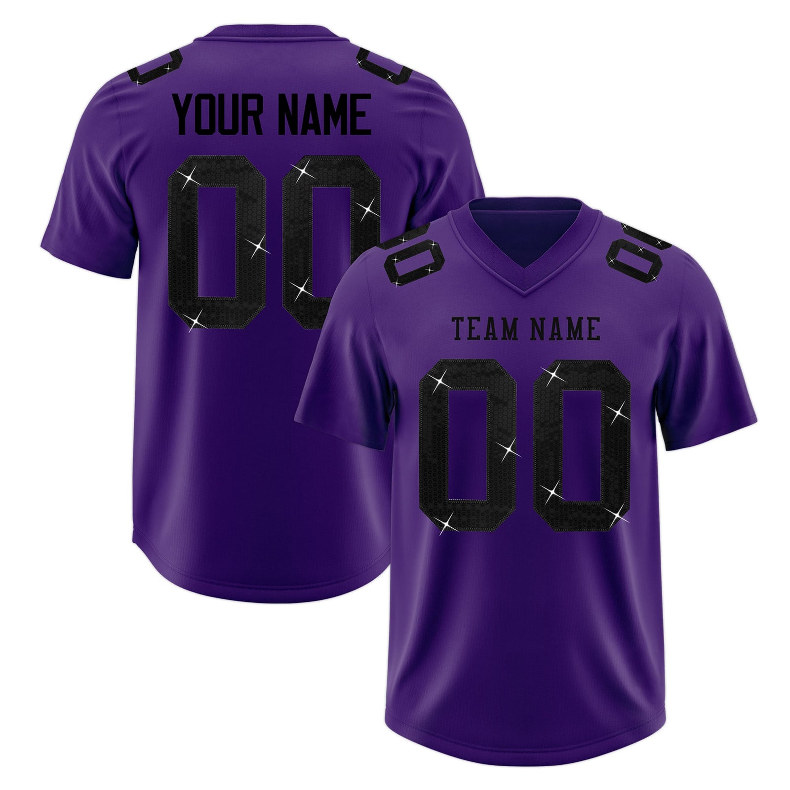 Custom Purple Black sequin lettering Breathable Football Jersey| KXKSHOP