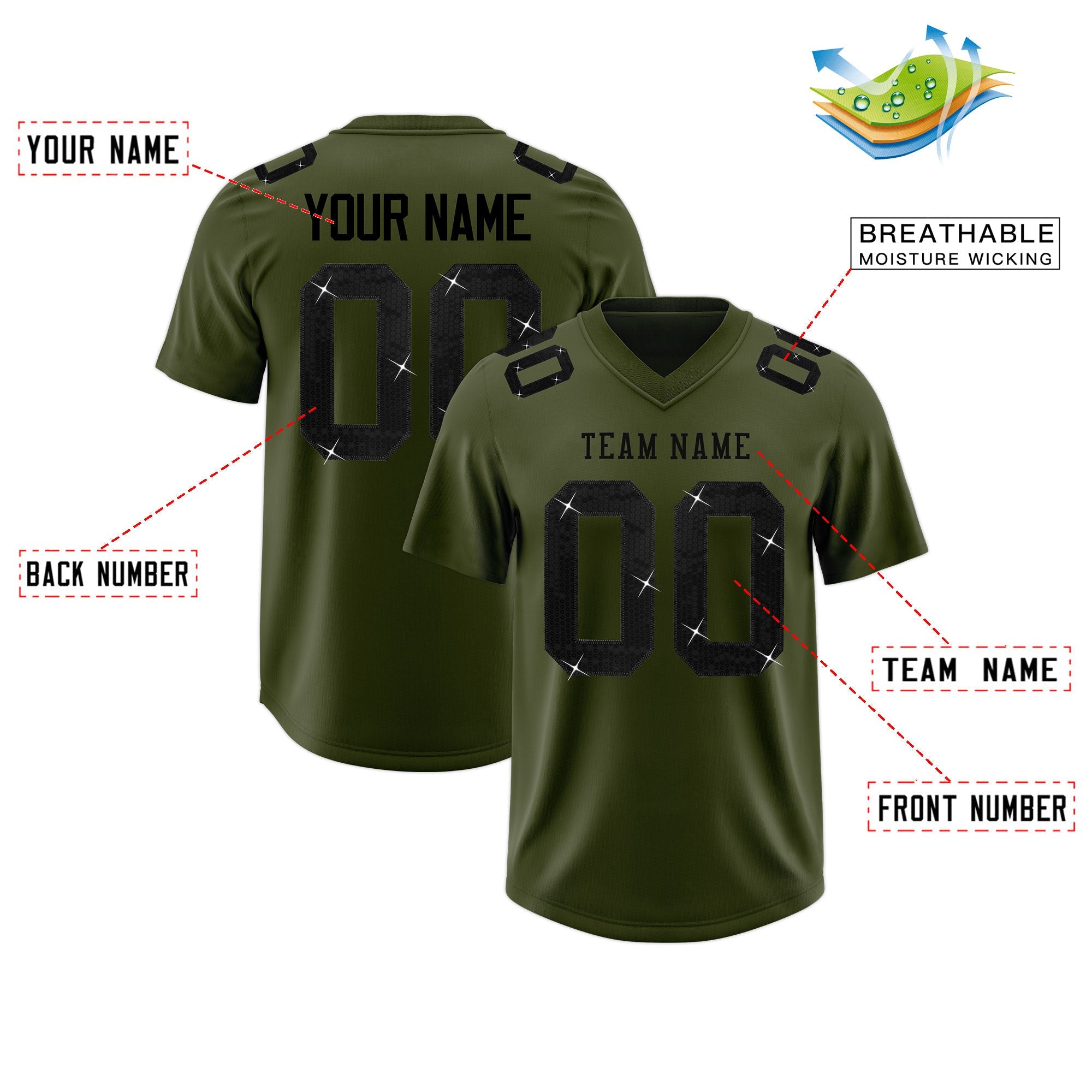 Personalized Football Olive Jersey | Sublimation Uniforms - KXKSHOP