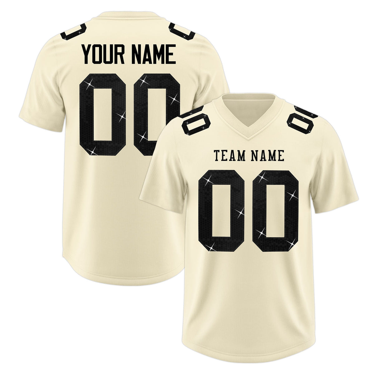 Custom Cream Black sequin lettering Breathable Football Jersey| KXKSHOP