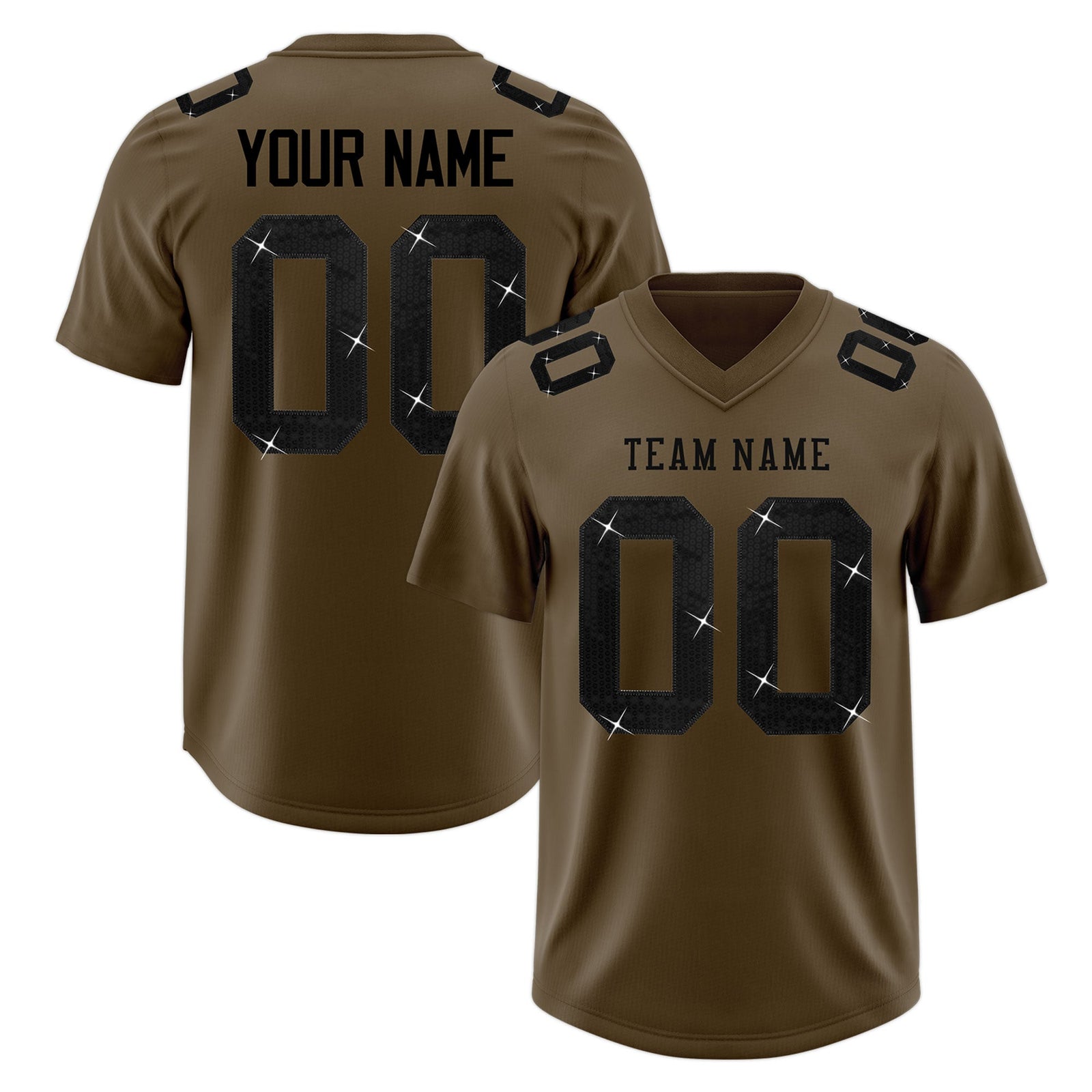 Custom Light Brown Black sequin lettering Stretch Fabric Football Jersey| KXKSHOP