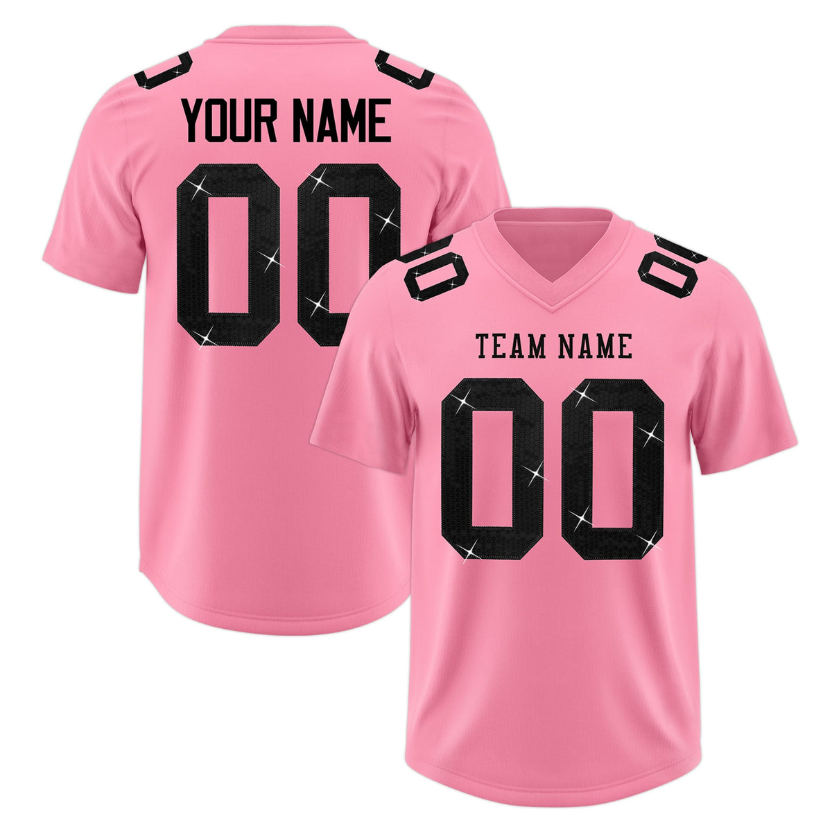 Custom Light Pink Black sequin lettering Breathable Football Jersey| KXKSHOP