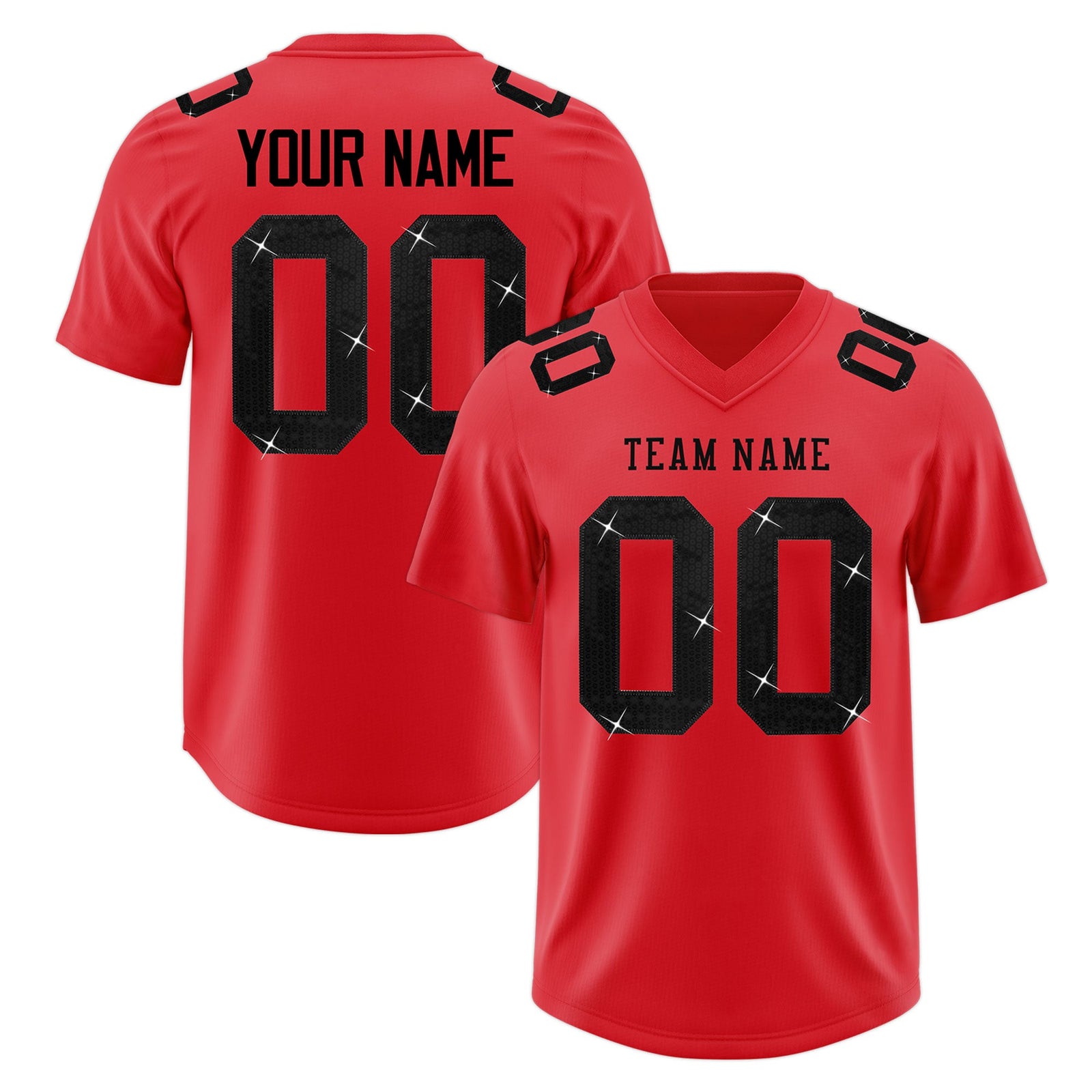 Custom Light Red Black sequin lettering Stretch Fabric Football Jersey| KXKSHOP