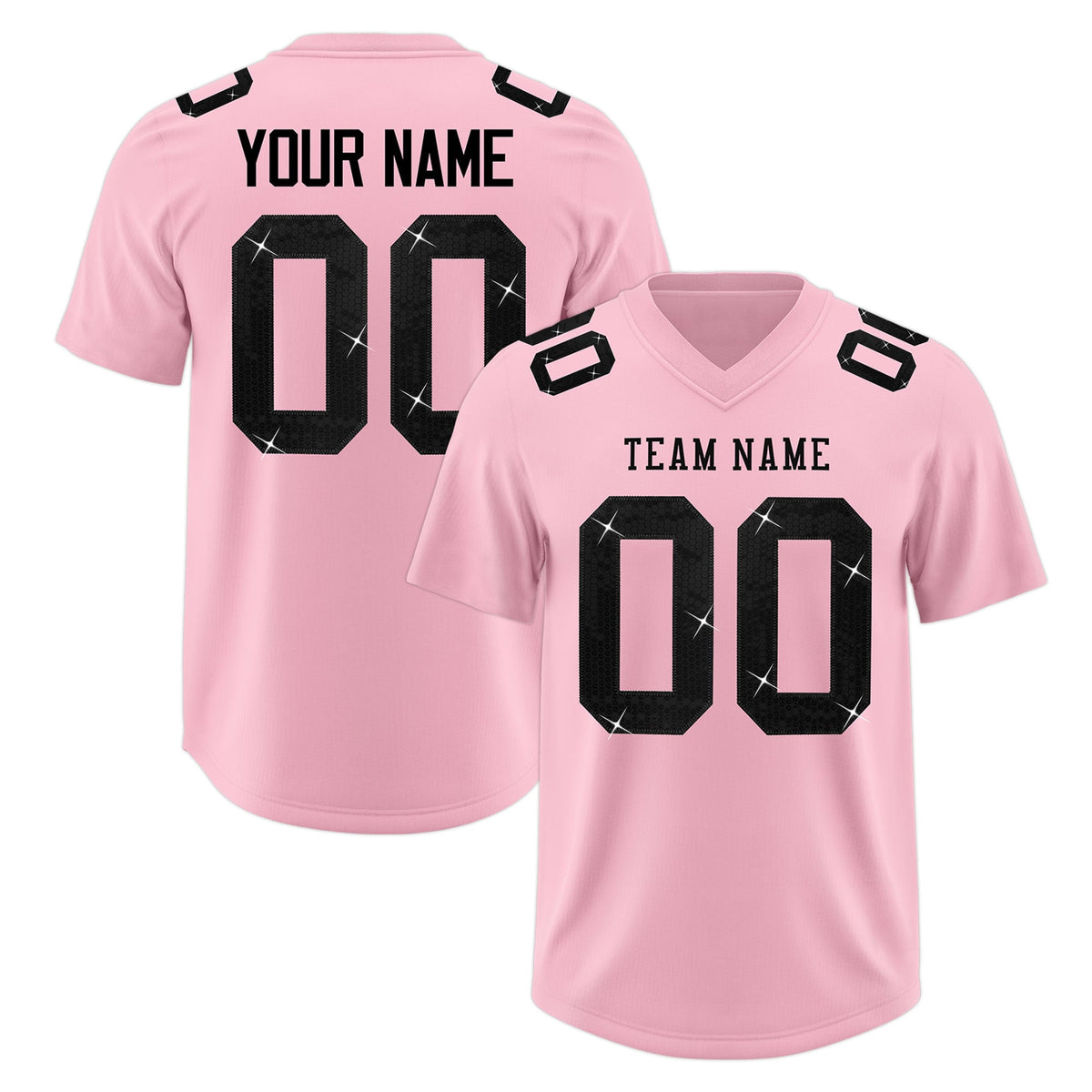 Custom Light Pink Black sequin lettering Stretch Fabric Football Jersey| KXKSHOP