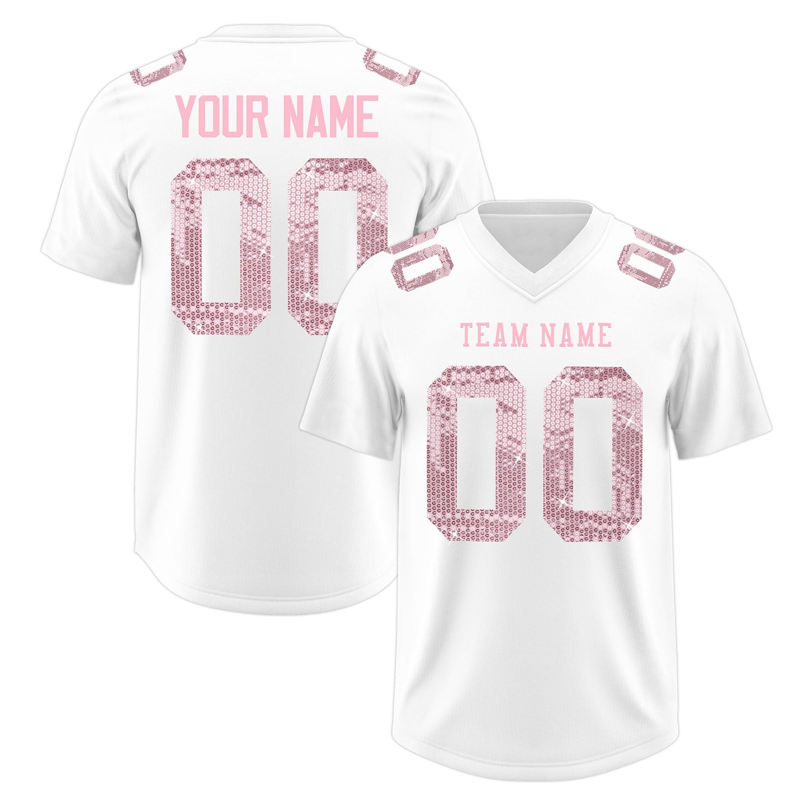 Custom White Light Pink sequin lettering Moisture-Wicking Football Jersey| KXKSHOP