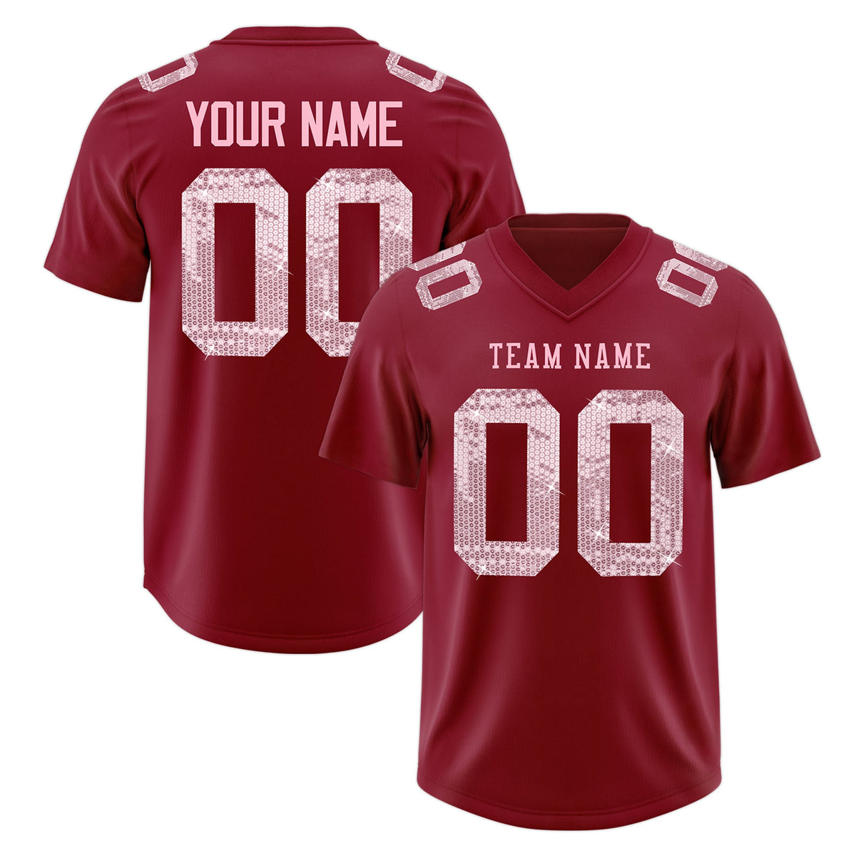 Custom Crimson Light Pink sequin lettering Stretch Fabric Football Jersey| KXKSHOP