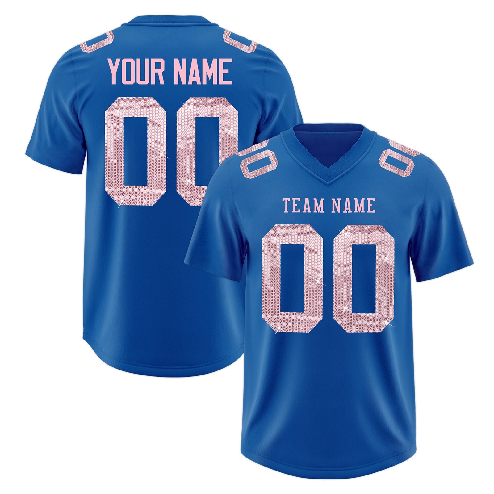 Custom Royal Light Pink sequin lettering Breathable Football Jersey| KXKSHOP
