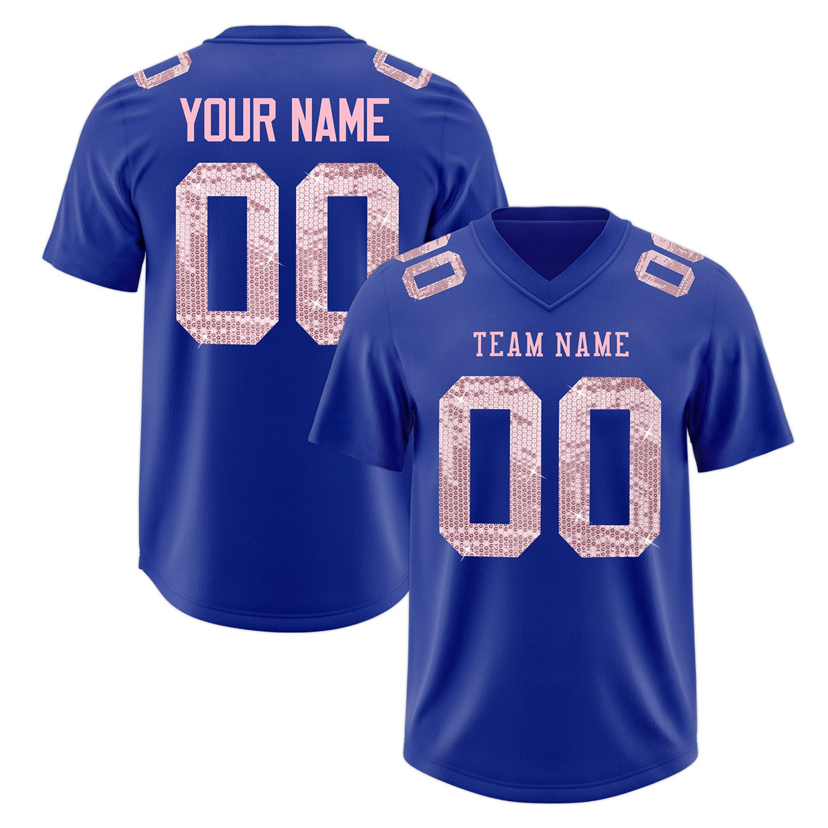 Custom Royal Blue Light Pink sequin lettering Stretch Fabric Football Jersey| KXKSHOP