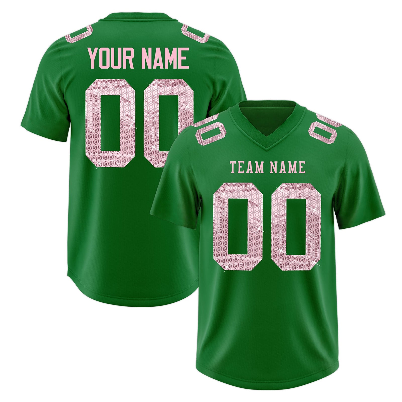 Custom Kelly Green Light Pink sequin lettering Moisture-Wicking Football Jersey| KXKSHOP