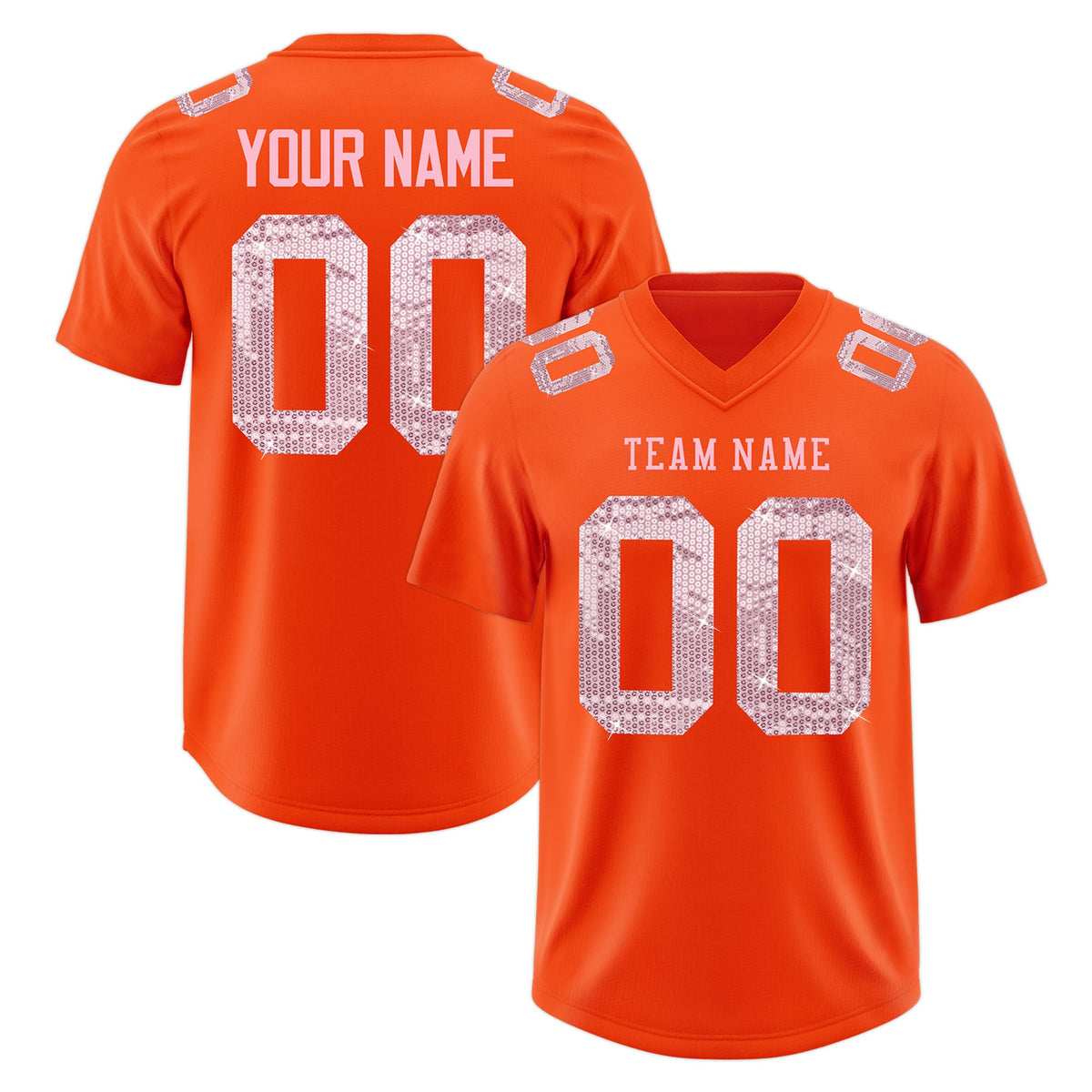 Custom Orange Light Pink sequin lettering Stretch Fabric Football Jersey| KXKSHOP