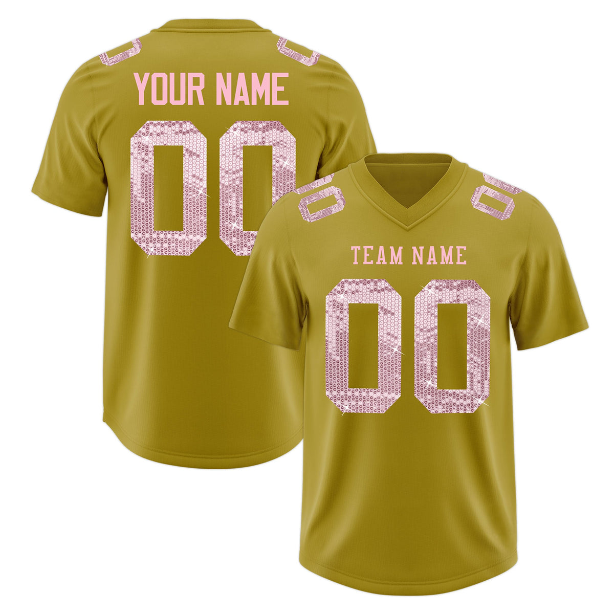 Custom Old Gold Light Pink sequin lettering Moisture-Wicking Football Jersey| KXKSHOP