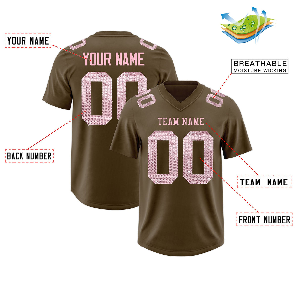 Custom Light Brown Light Pink sequin lettering Breathable Football Jersey| KXKSHOP