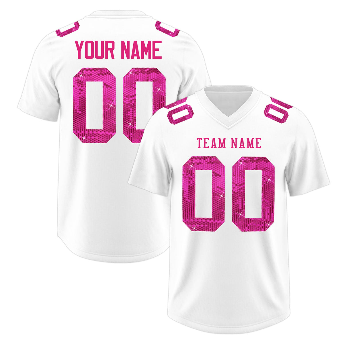 Custom White Pink sequin lettering Moisture-Wicking Football Jersey| KXKSHOP