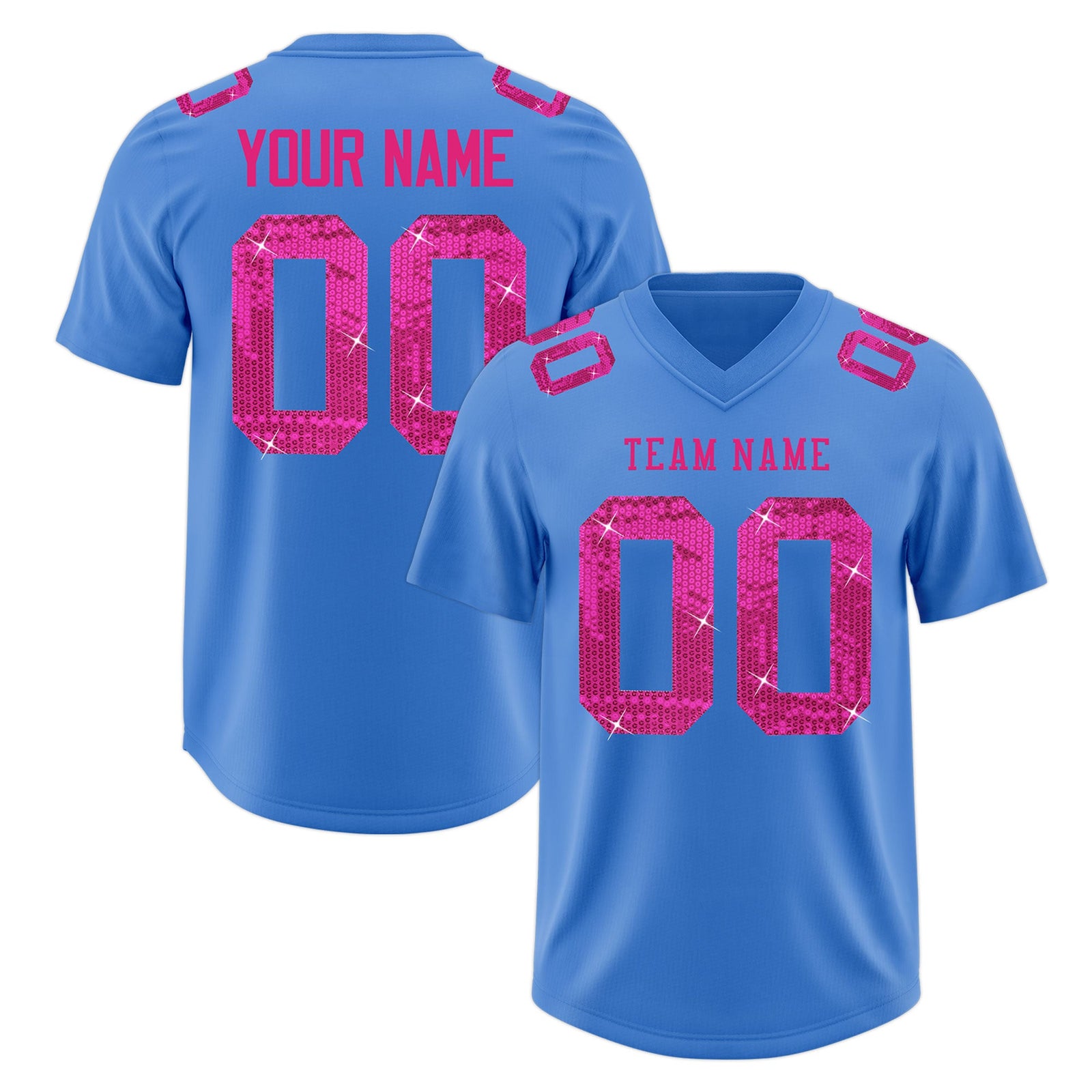 Custom Powder Blue Pink sequin lettering Moisture-Wicking Football Jersey| KXKSHOP