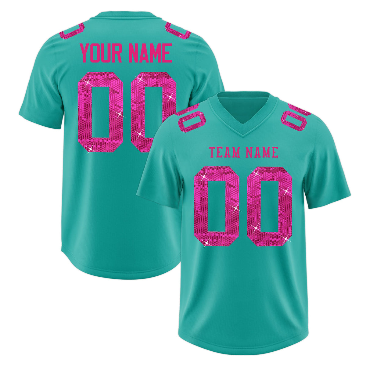 Custom Aqua Pink sequin lettering Breathable Football Jersey| KXKSHOP