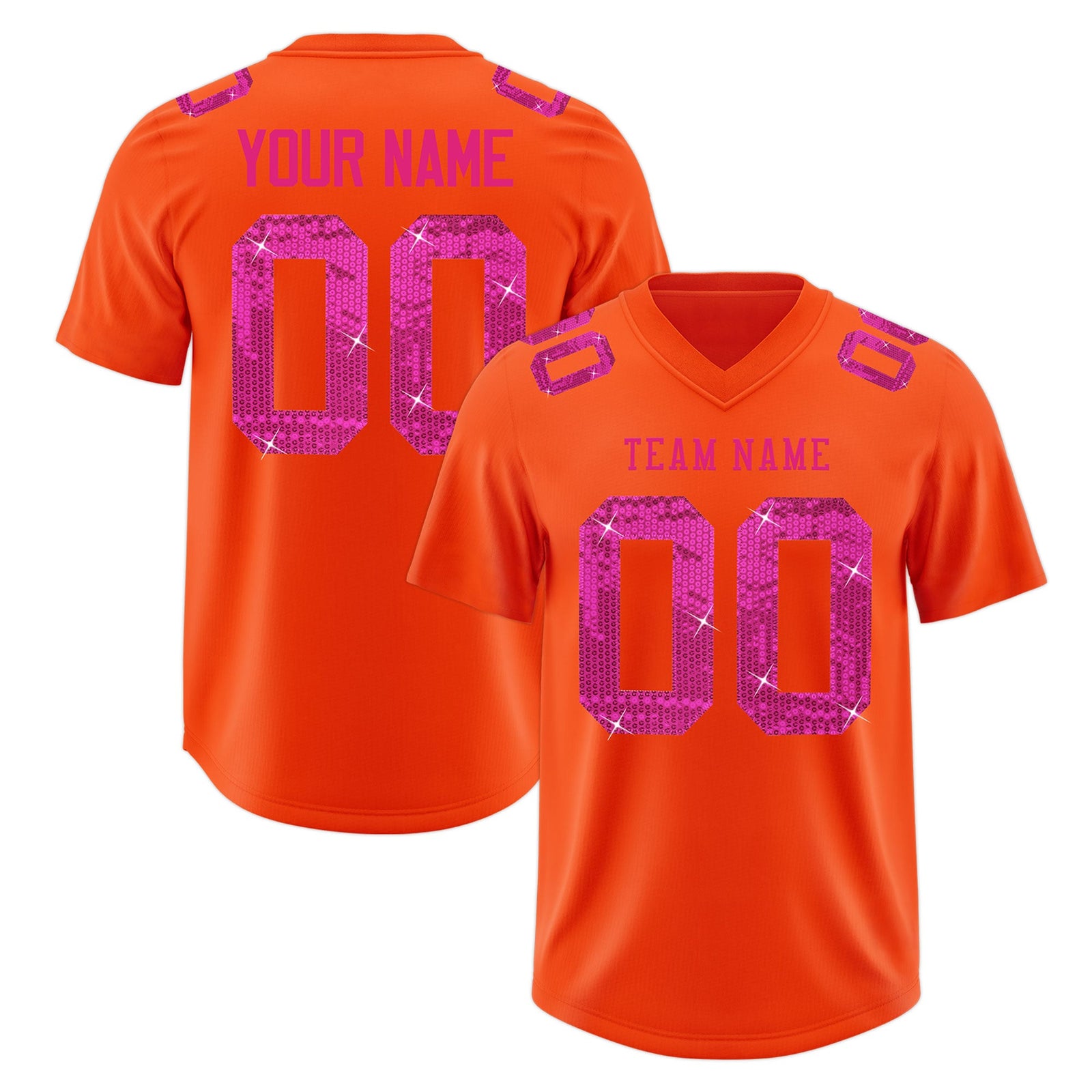 Custom Orange Pink sequin lettering Stretch Fabric Football Jersey| KXKSHOP