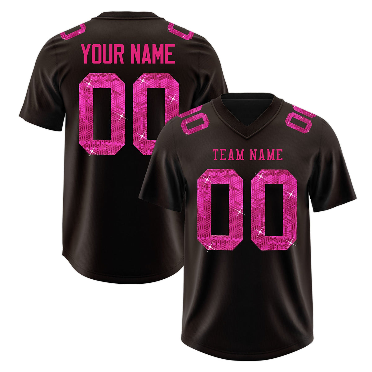 Custom Brown Pink sequin lettering Moisture-Wicking Football Jersey| KXKSHOP
