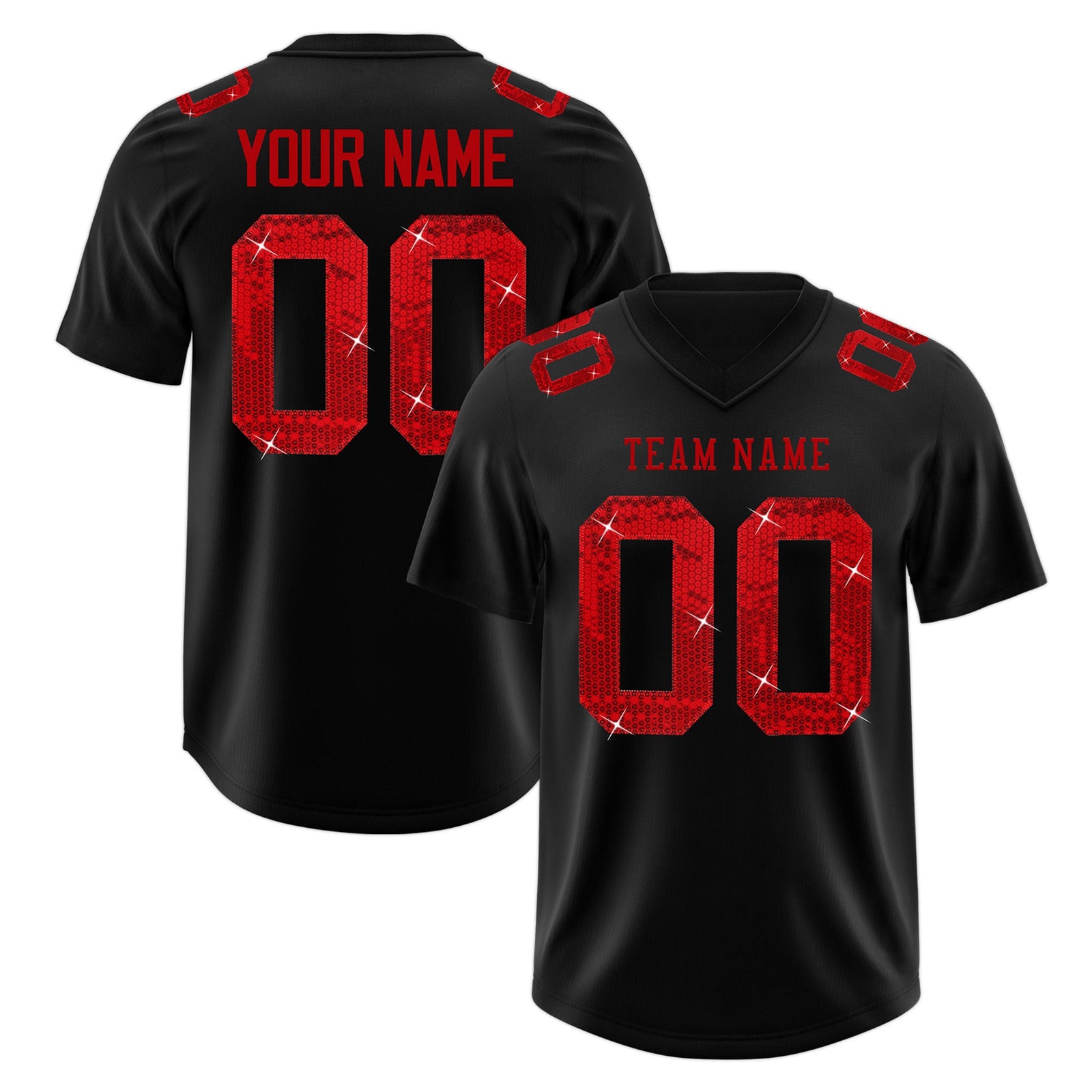 Custom Black Red sequin lettering Breathable Football Jersey| KXKSHOP