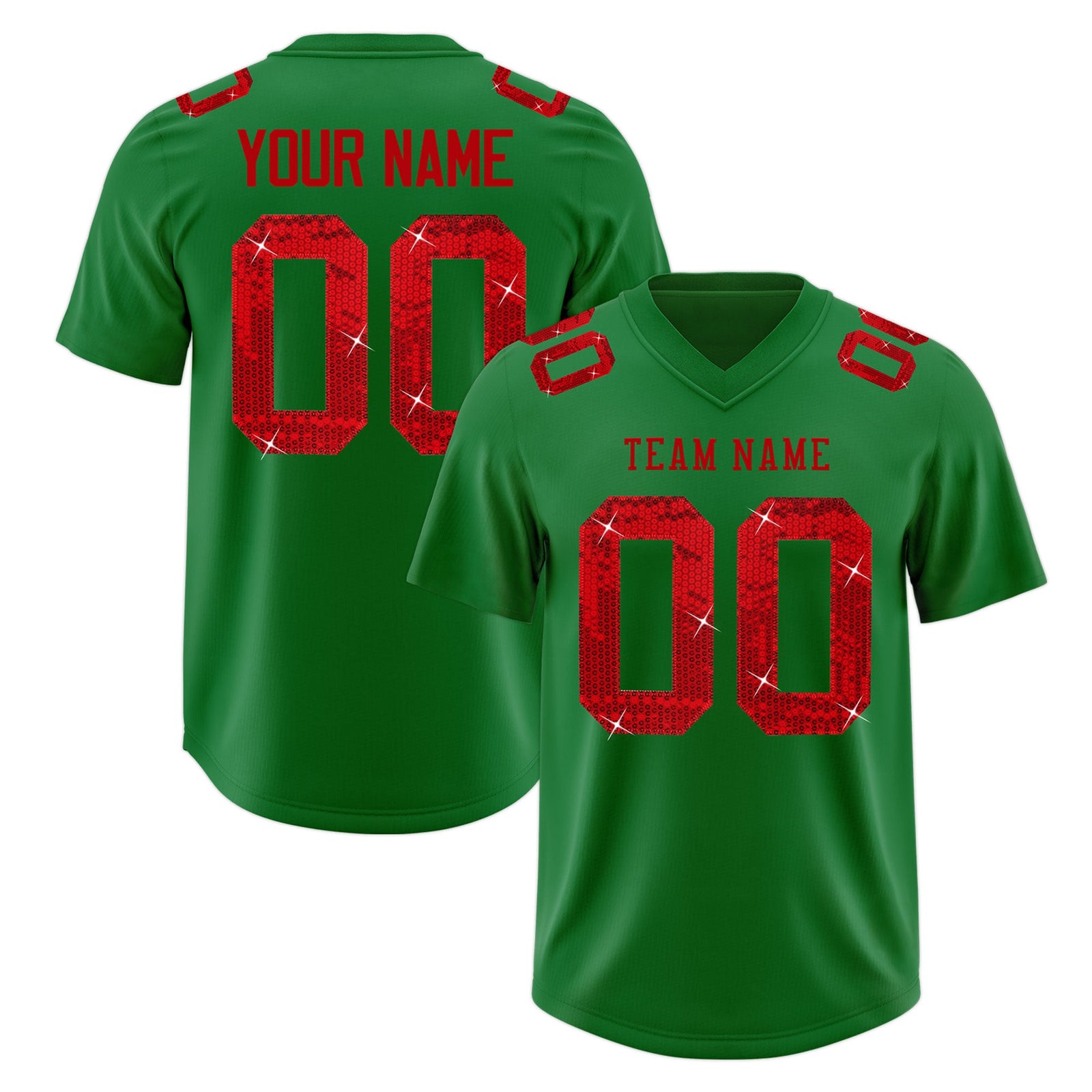 Custom Kelly Green Red sequin lettering Moisture-Wicking Football Jersey| KXKSHOP
