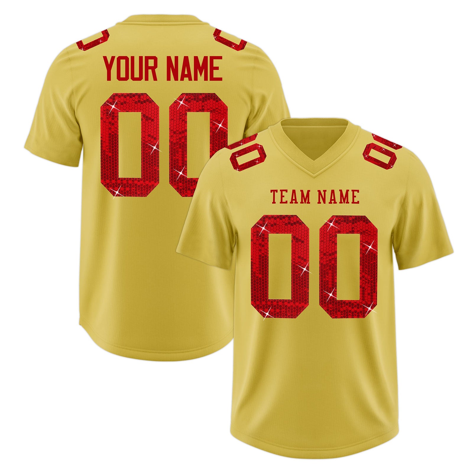 Custom Old Gold Red sequin lettering Moisture-Wicking Football Jersey| KXKSHOP