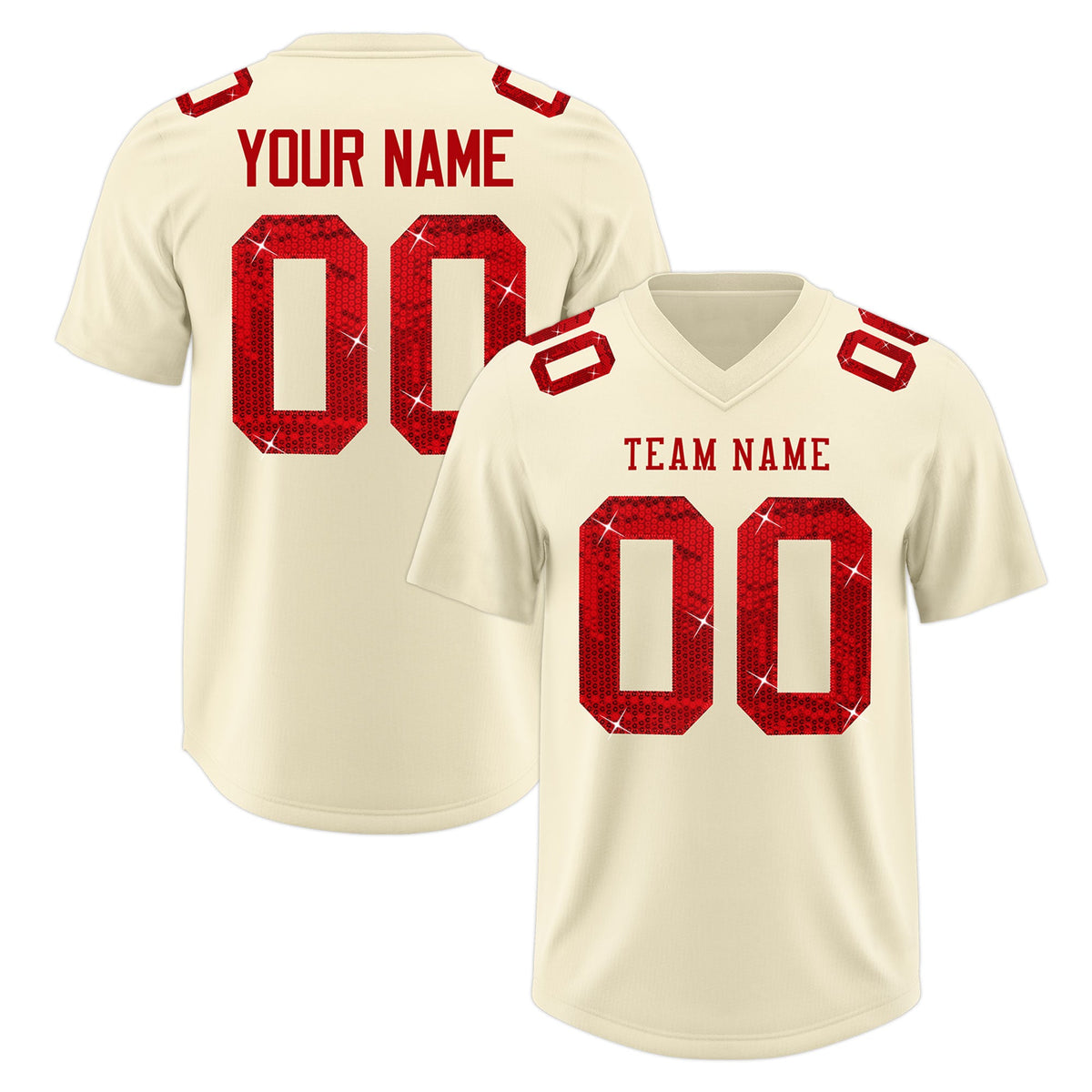 Custom Cream Red sequin lettering Breathable Football Jersey| KXKSHOP
