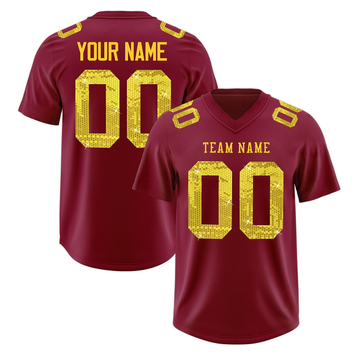 Custom Crimson Gold sequin lettering Breathable Football Jersey| KXKSHOP