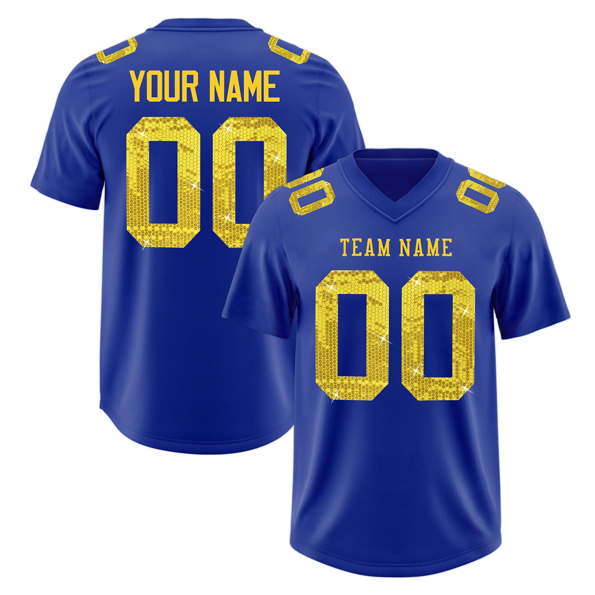 Custom Royal Blue Gold sequin lettering Moisture-Wicking Football Jersey| KXKSHOP